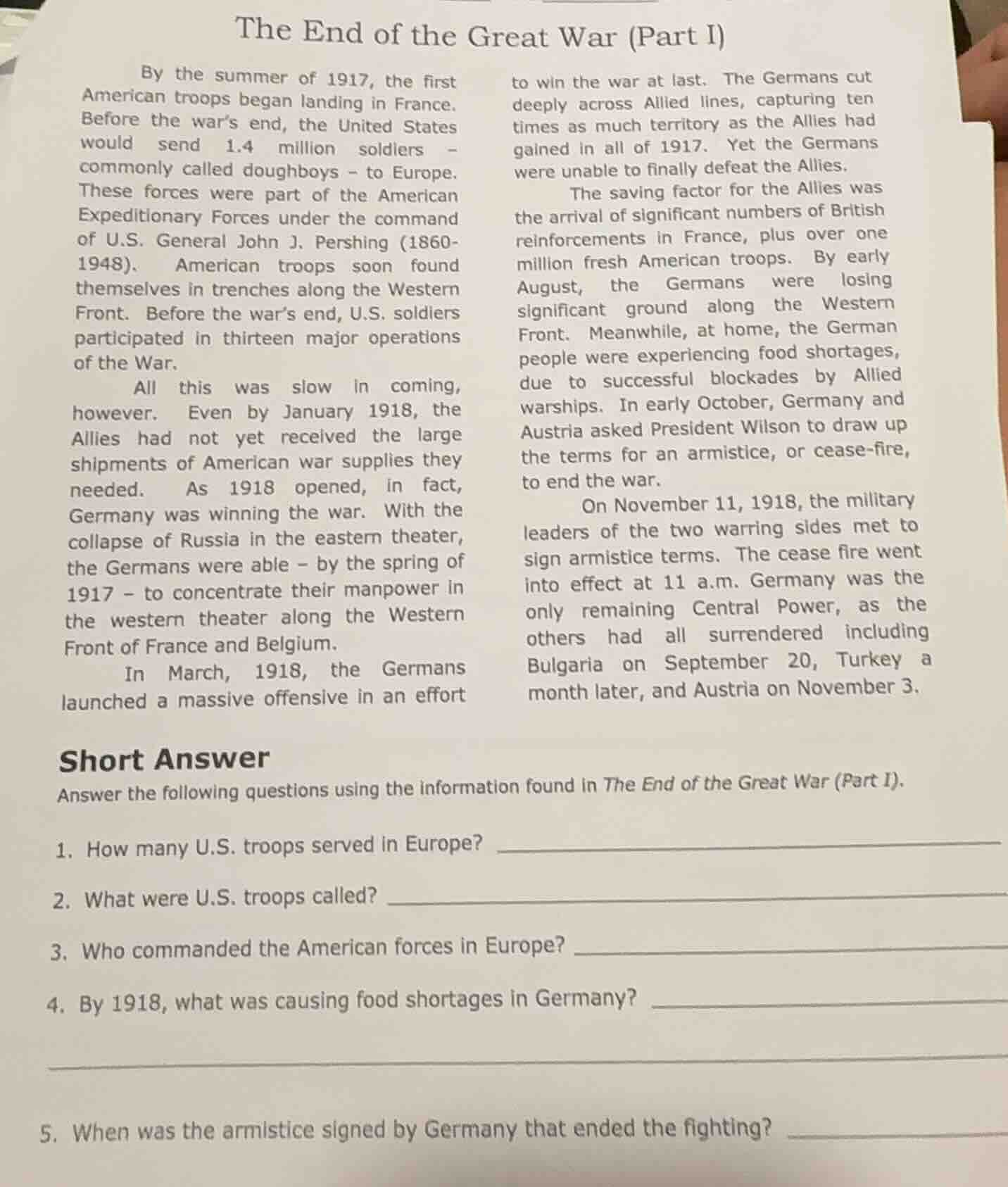 the end of the great war (part i) by the summer of 1917, the first amer…