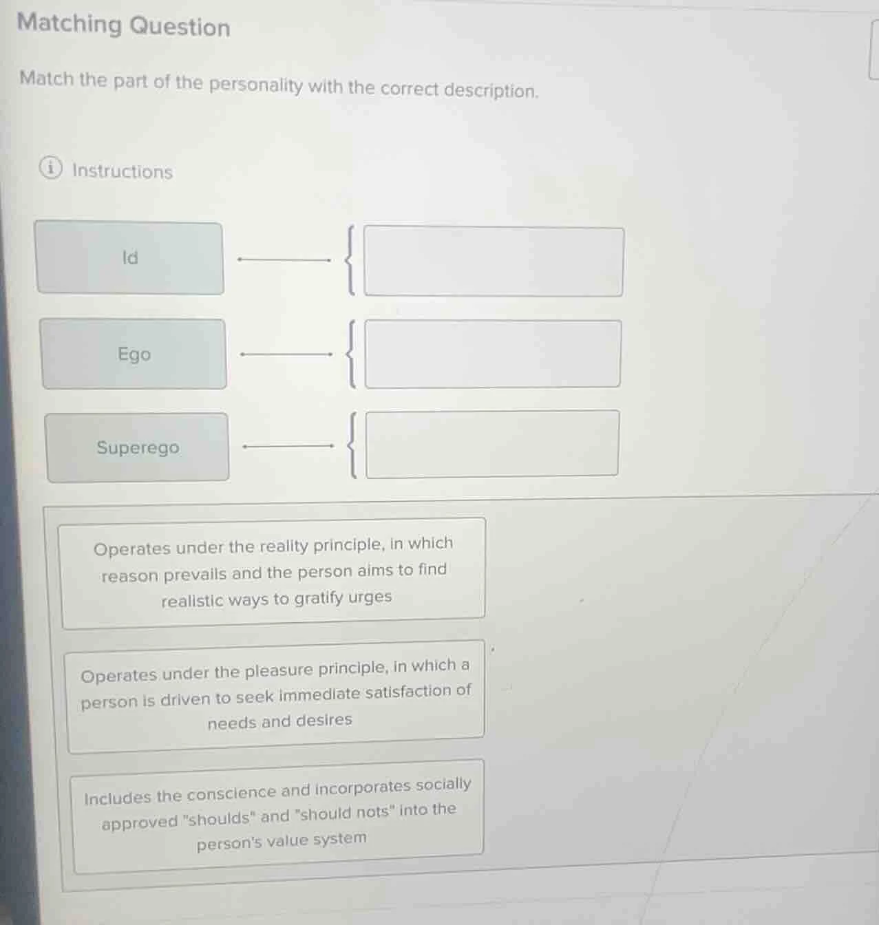 matching question match the part of the personality with the correct de…