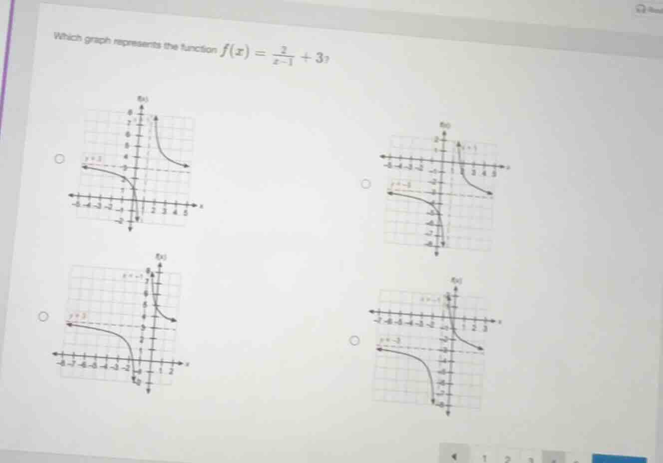 which graph represents the function $f(x) = \\frac{2}{x - 1} + 3$?