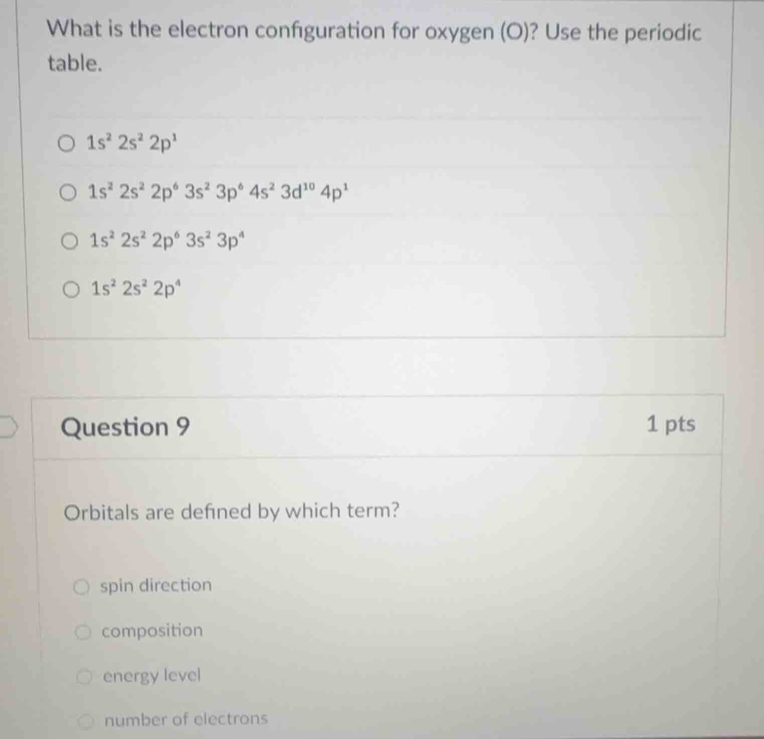 what is the electron configuration for oxygen (o)? use the periodic tab…