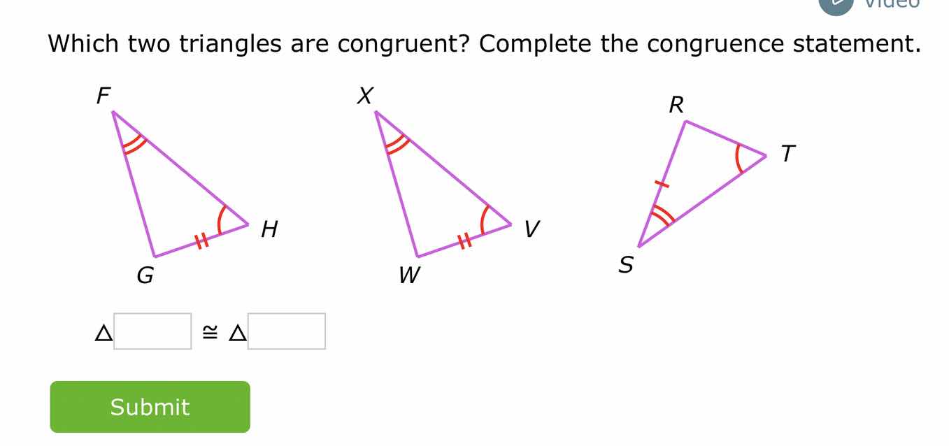 which two triangles are congruent? complete the congruence statement. (…