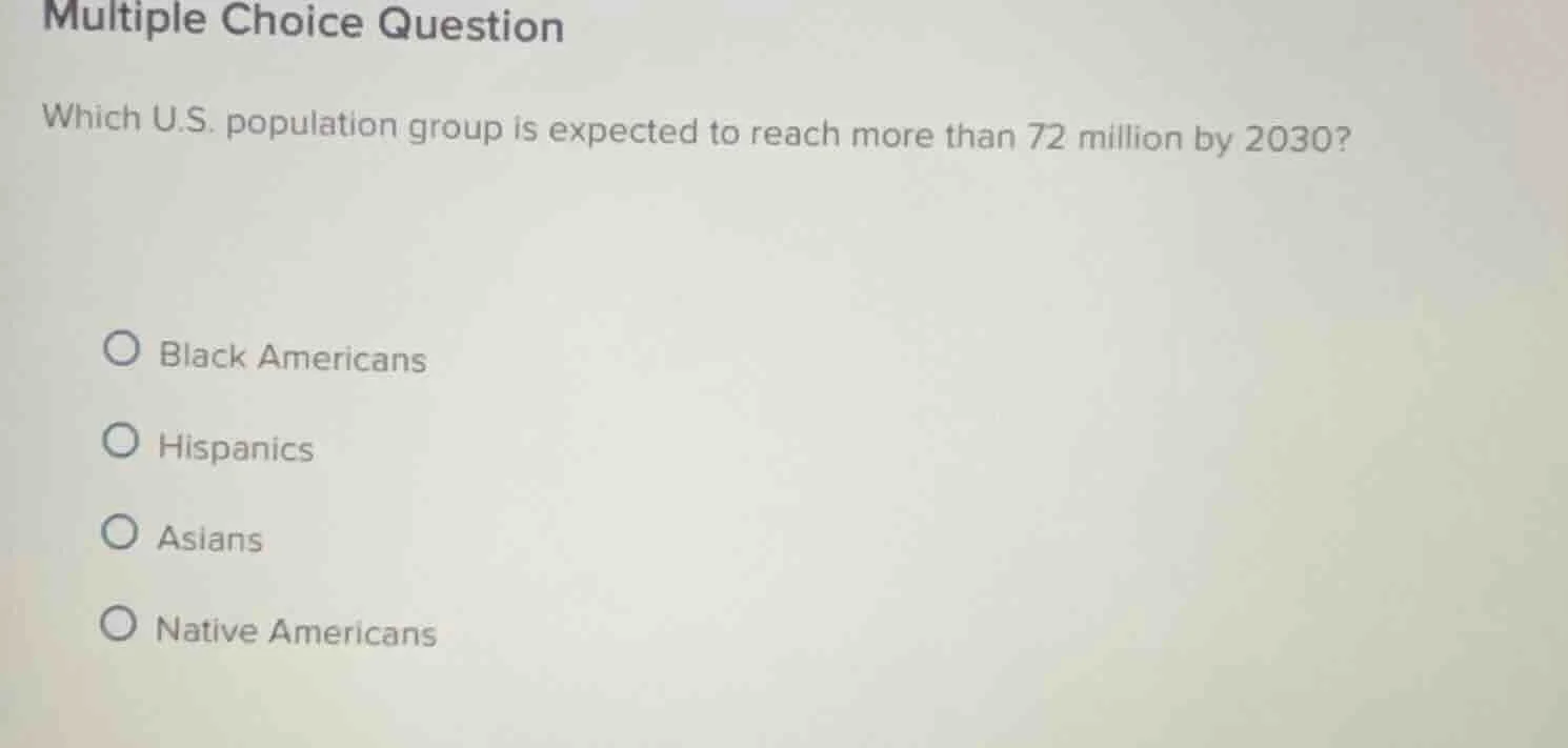 multiple choice question which u.s. population group is expected to rea…