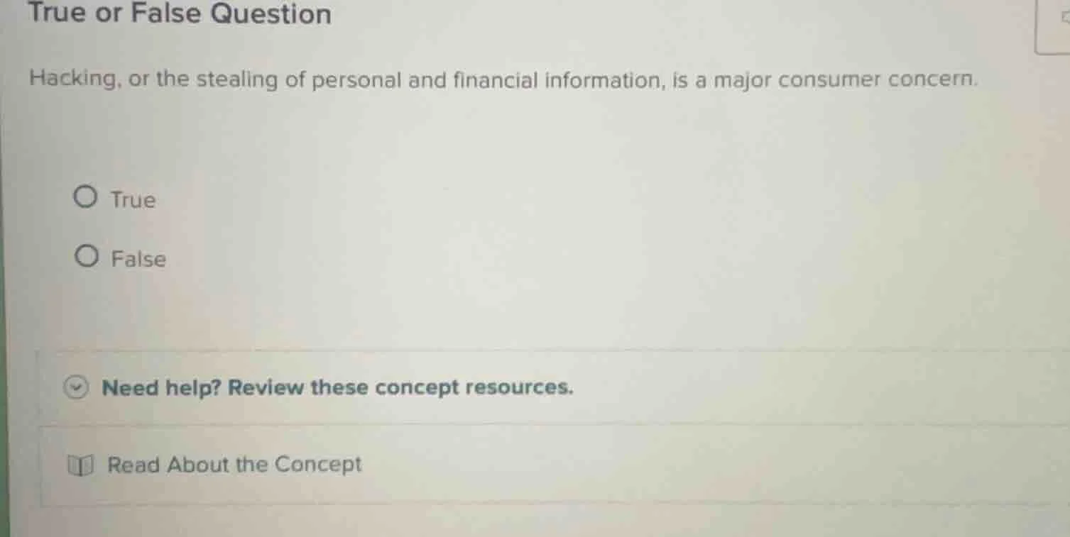 true or false question hacking, or the stealing of personal and financi…