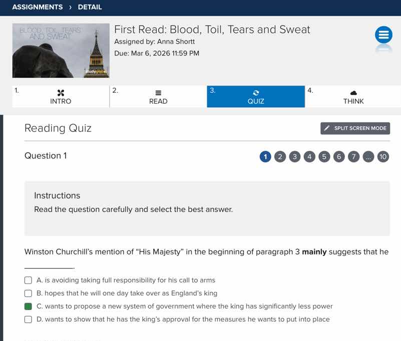 reading quiz question 1 instructions read the question carefully and se…