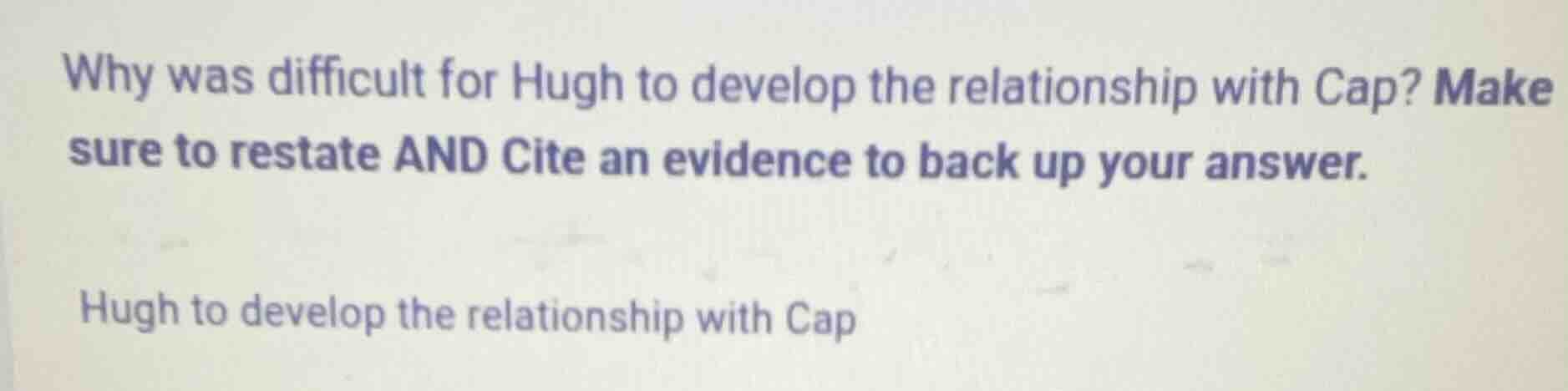 why was difficult for hugh to develop the relationship with cap? make s…