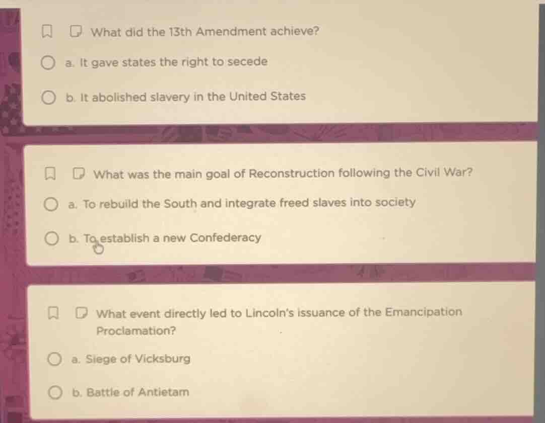 what did the 13th amendment achieve? a. it gave states the right to sec…