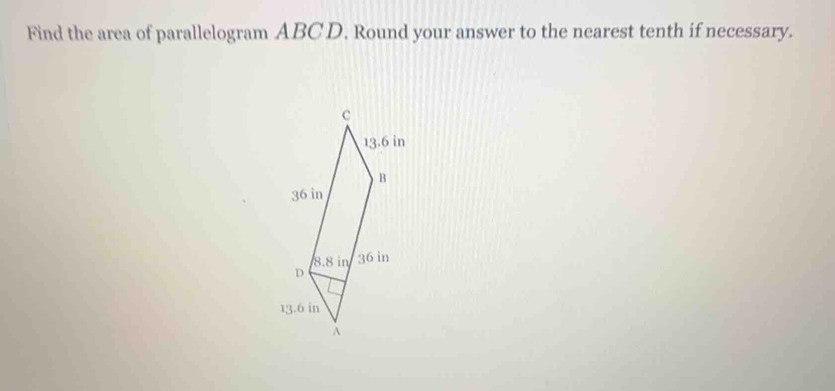find the area of parallelogram abcd. round your answer to the nearest t…