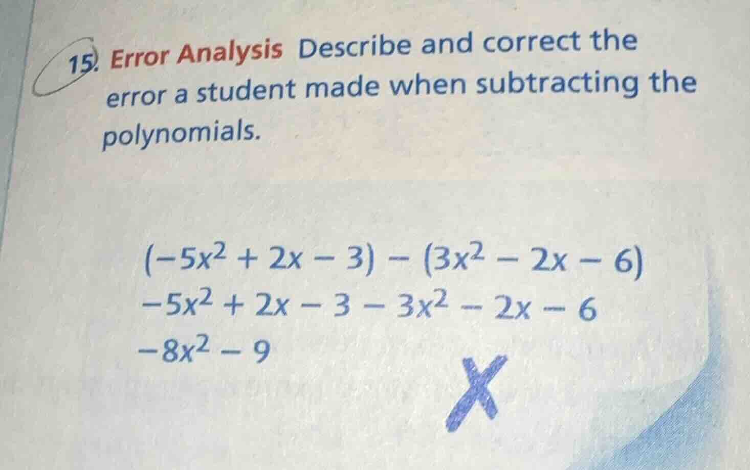 15. error analysis describe and correct the error a student made when s…