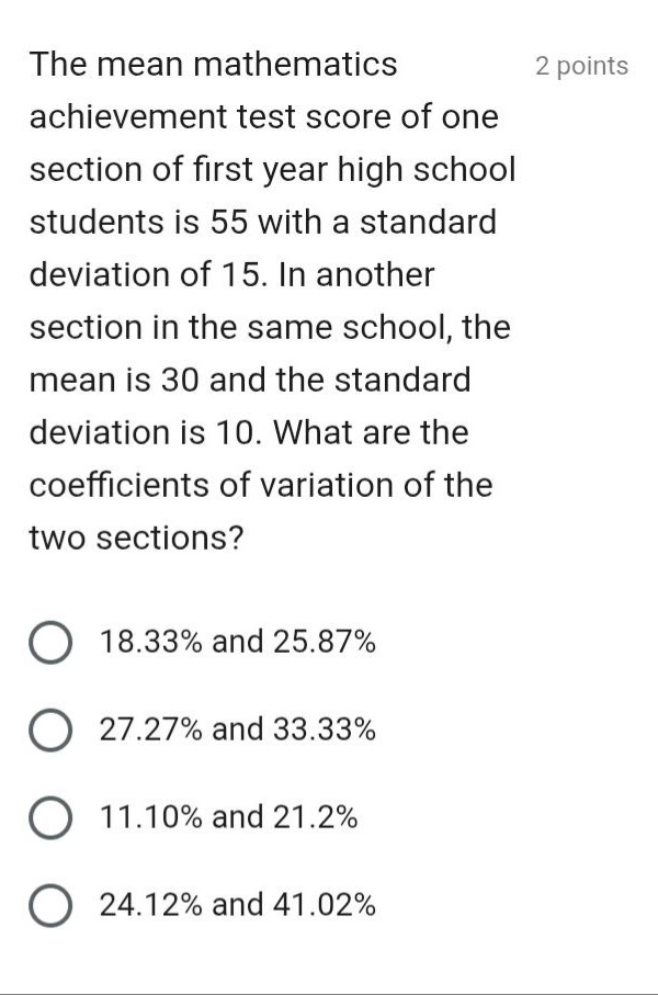 the mean mathematics achievement test score of one section of first yea…