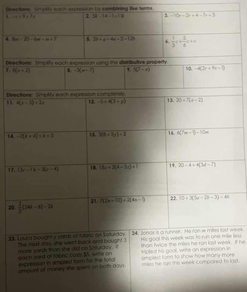 directions: simplify each expression by combining like terms. 1. 2. 3. …