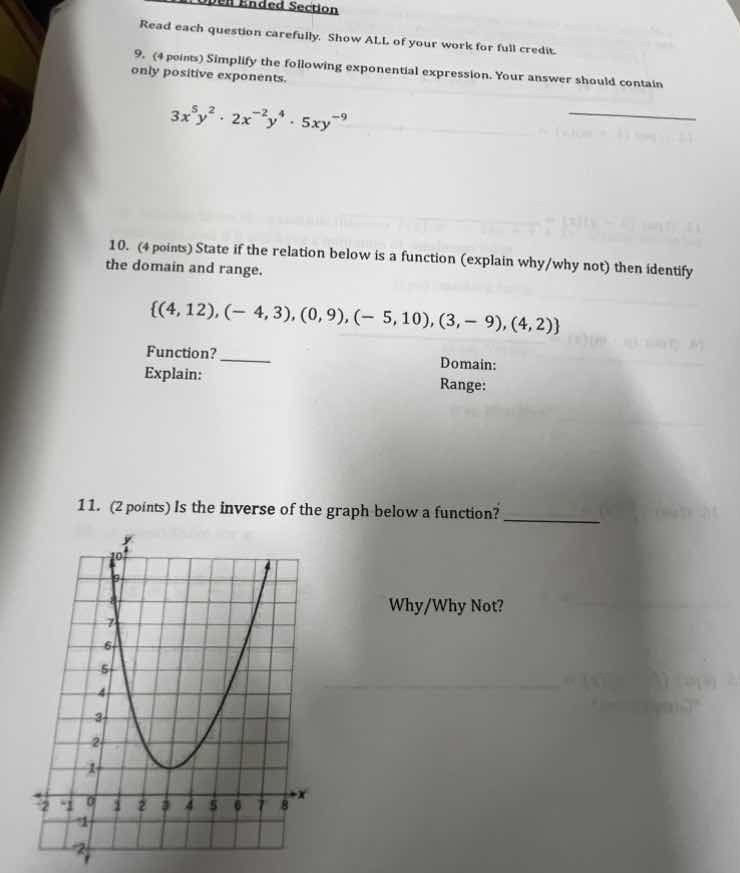 read each question carefully. show all of your work for full credit. 9.…