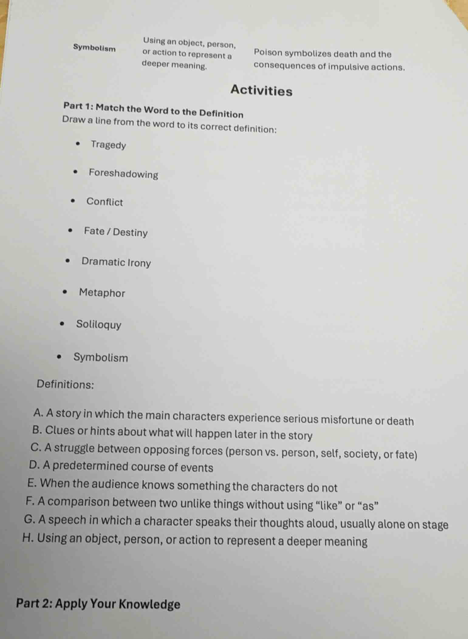 symbolism using an object, person, or action to represent a deeper mean…