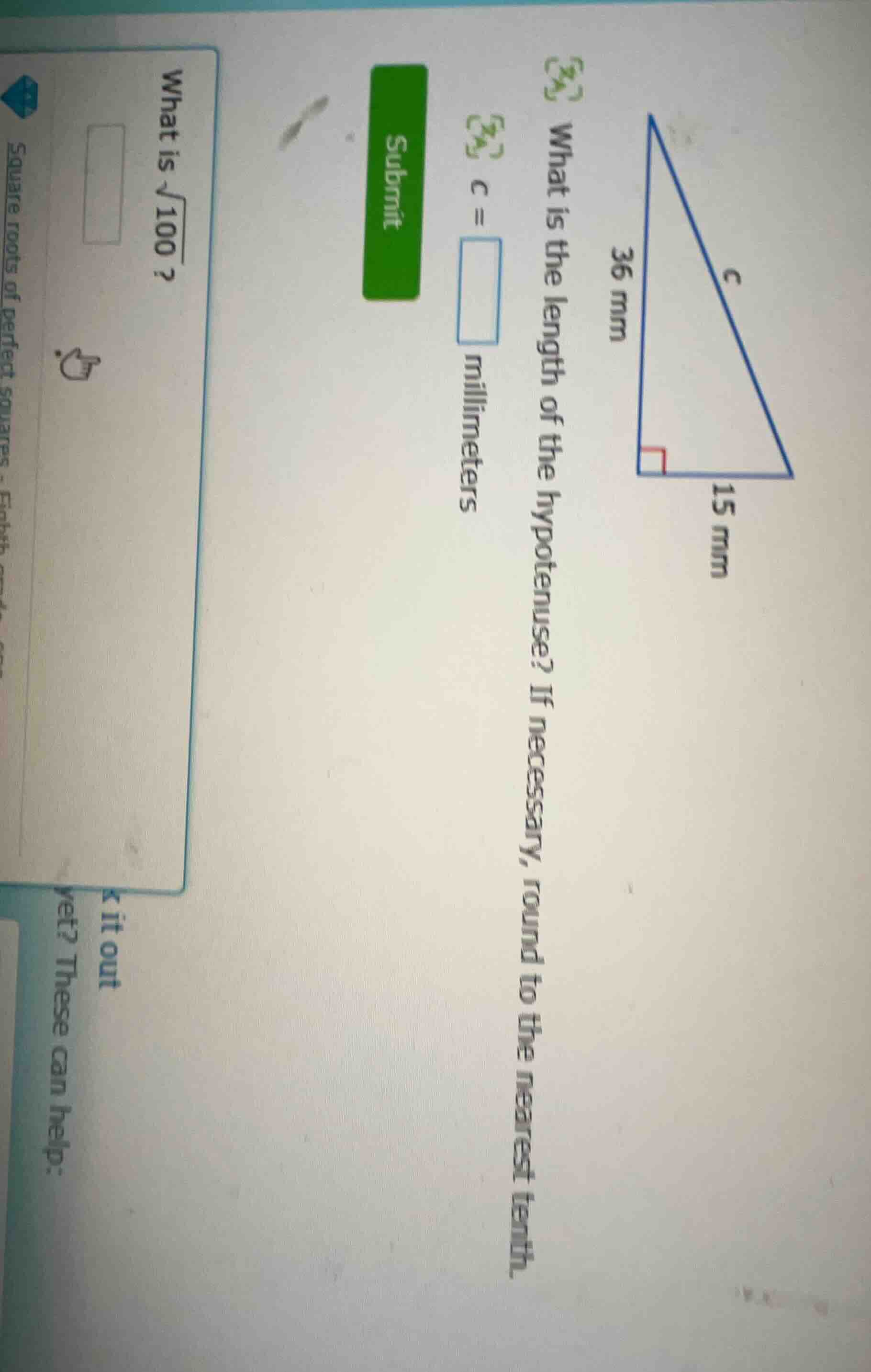 what is the length of the hypotenuse? if necessary, round to the neares…