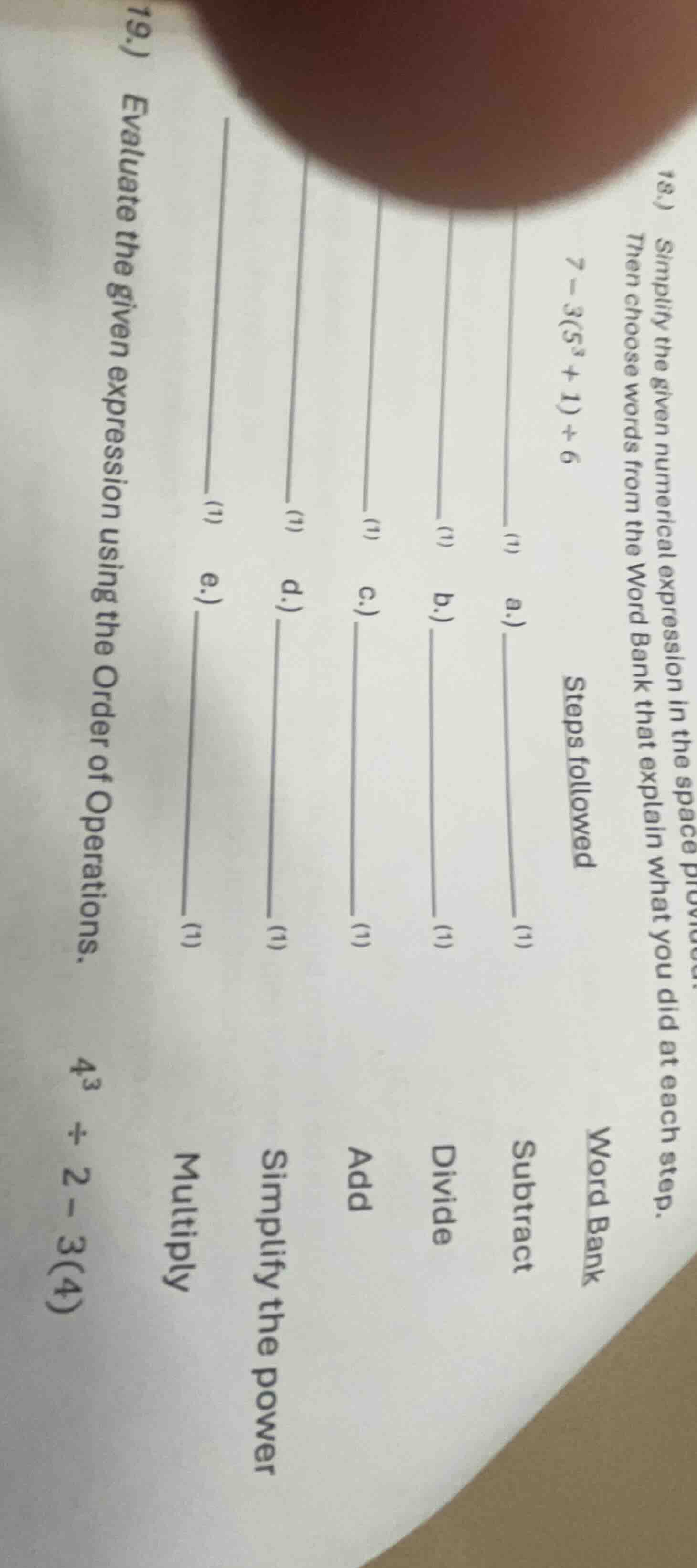 18.) simplify the given numerical expression in the space provided. the…