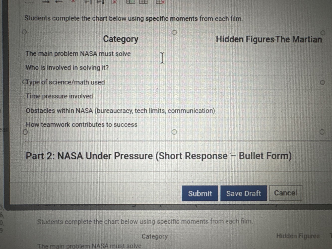 students complete the chart below using specific moments from each film…