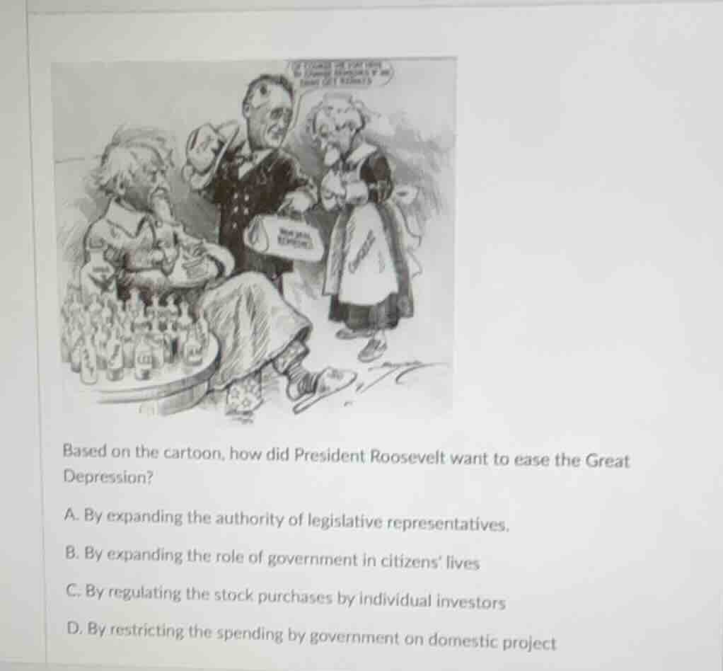 based on the cartoon, how did president roosevelt want to ease the grea…