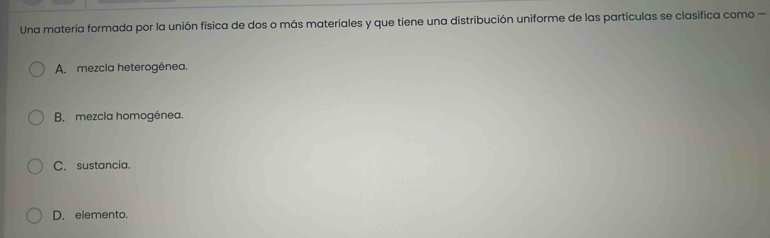 una materia formada por la unión física de dos o más materiales y que t…