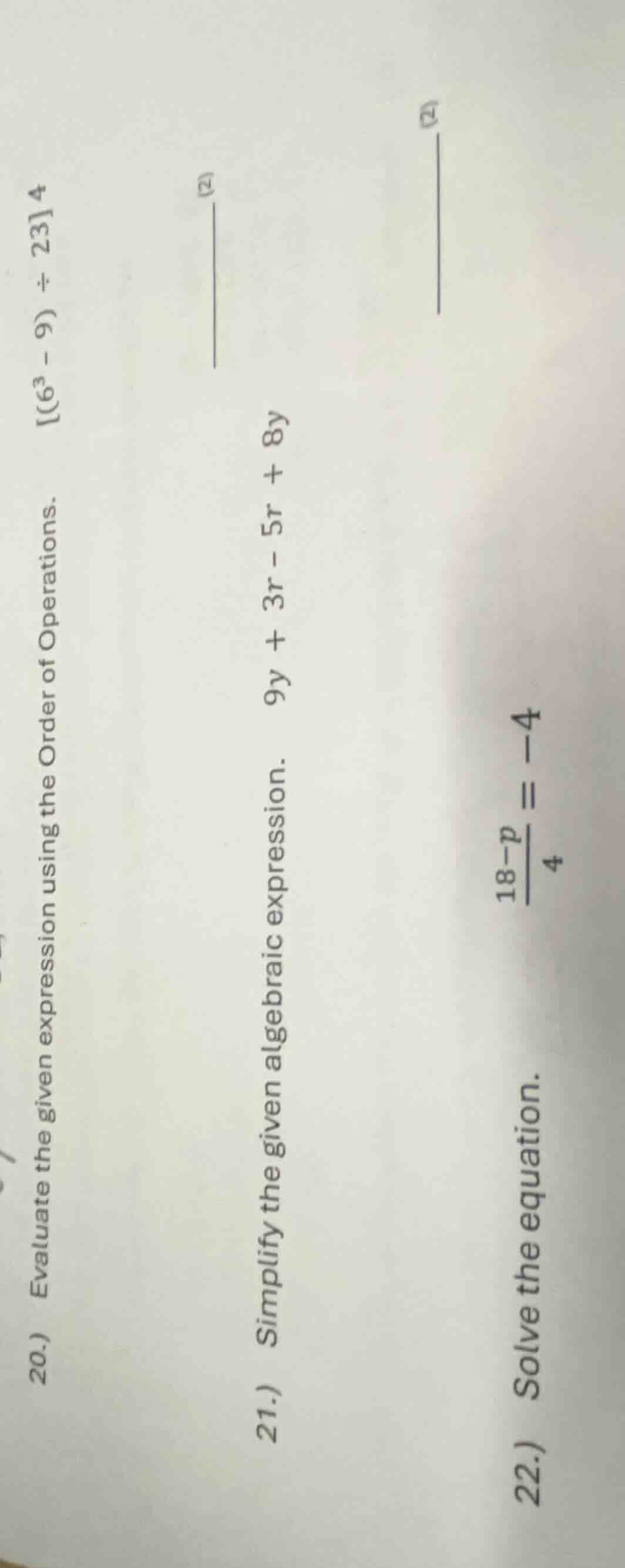 20.) evaluate the given expression using the order of operations. (6³ -…
