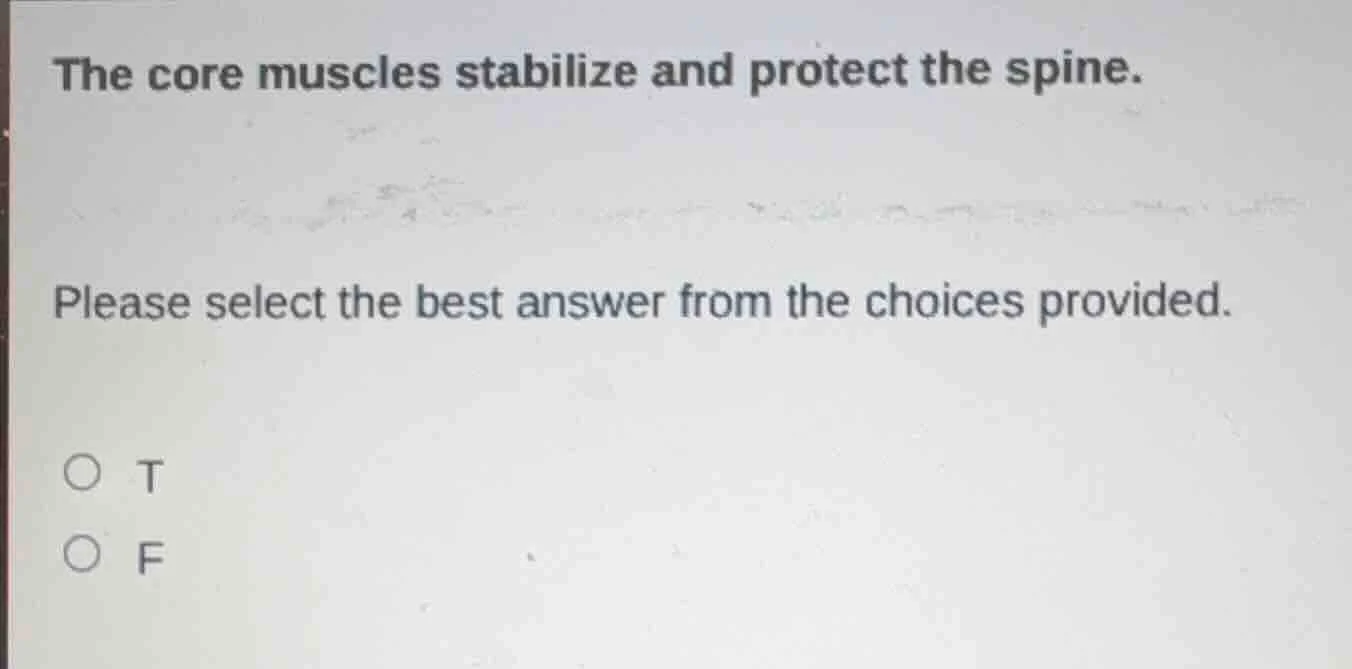 the core muscles stabilize and protect the spine. please select the bes…