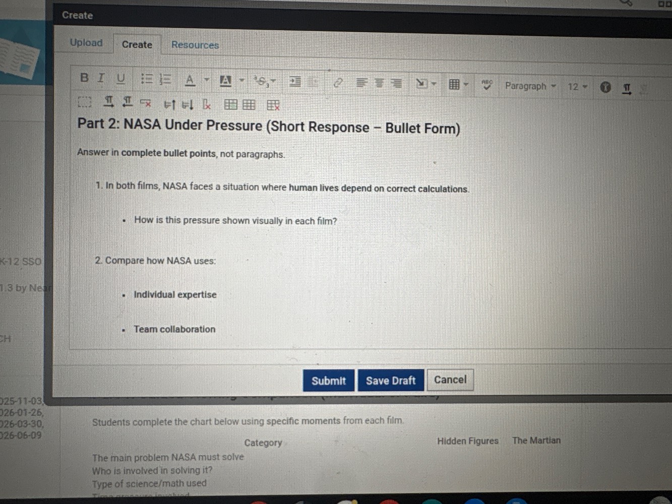 part 2: nasa under pressure (short response – bullet form) answer in co…