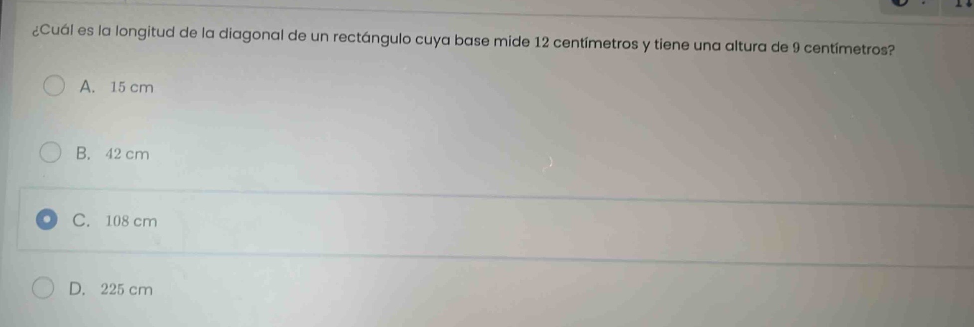 ¿cuál es la longitud de la diagonal de un rectángulo cuya base mide 12 …