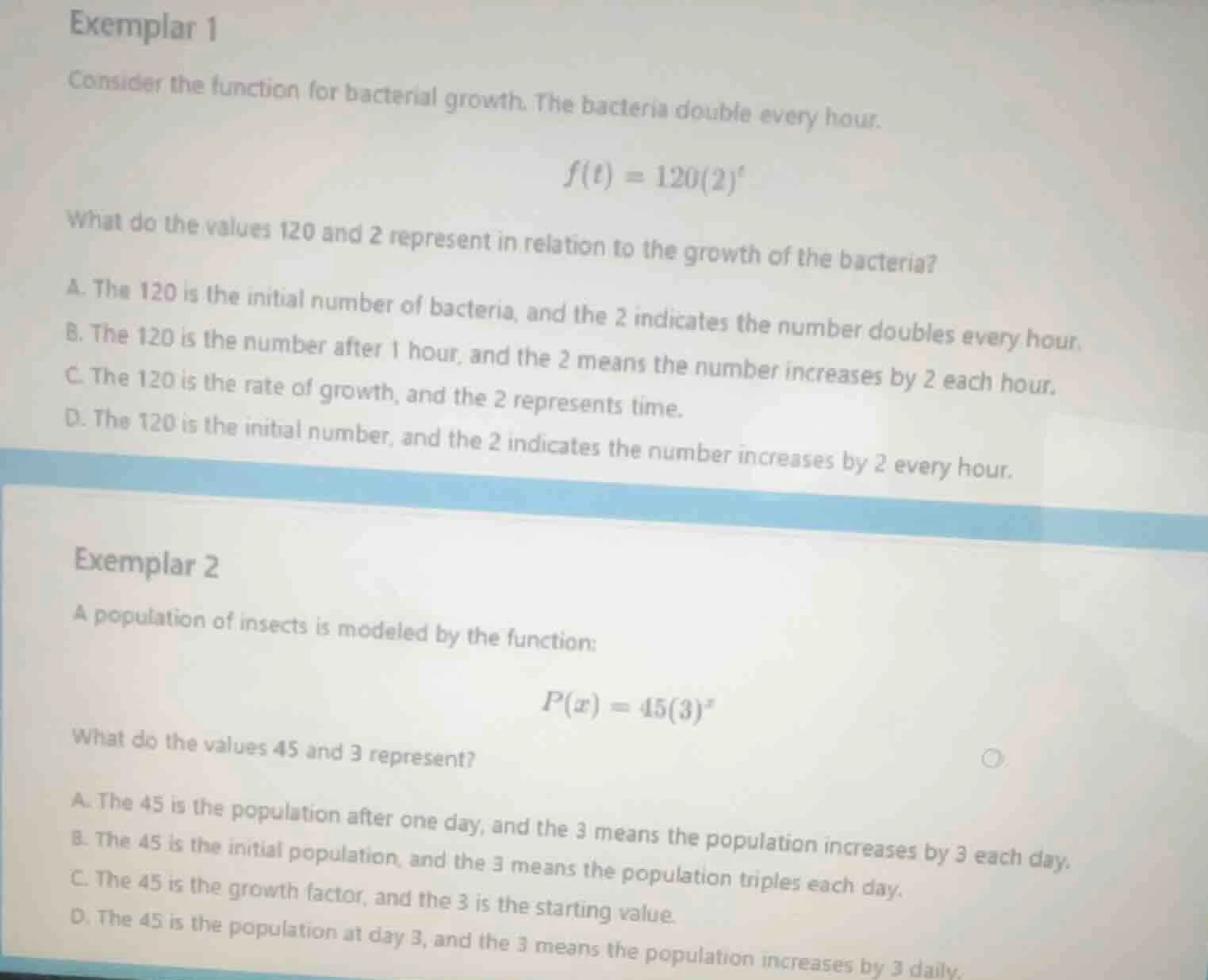 exemplar 1 consider the function for bacterial growth. the bacteria dou…