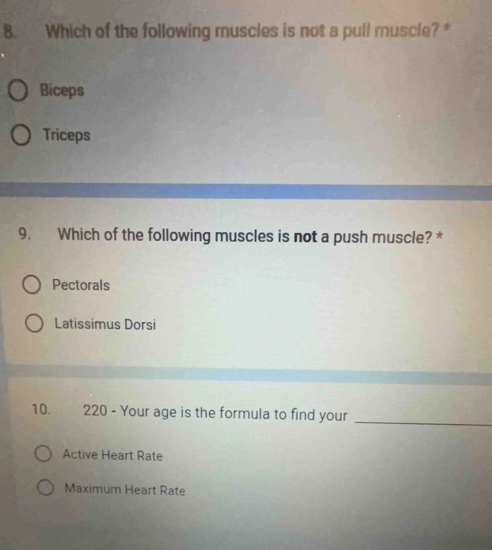 8. which of the following muscles is not a pull muscle? * biceps tricep…