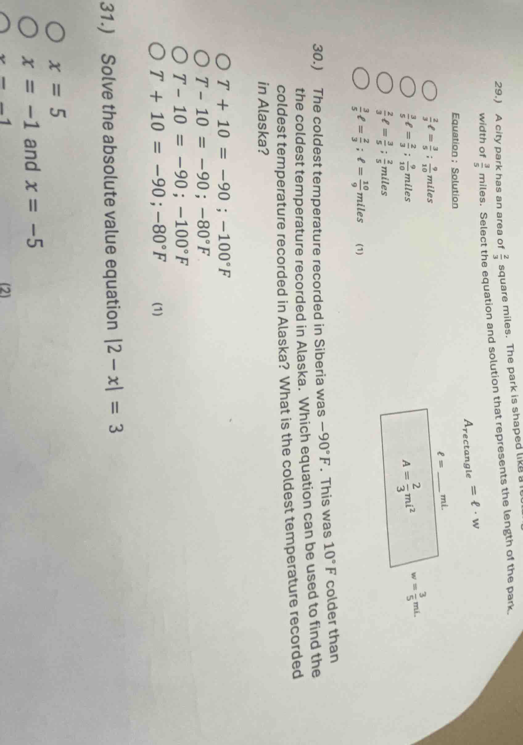 29.) a city park has an area of \\( \\frac{2}{3} \\) square miles. the …
