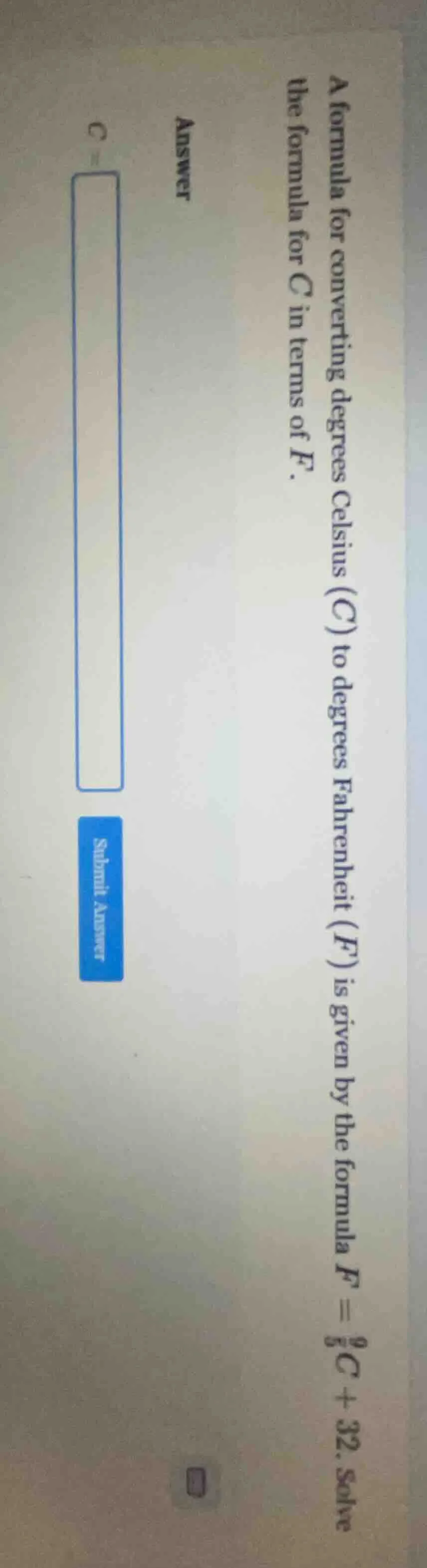 a formula for converting degrees celsius (c) to degrees fahrenheit (f) …