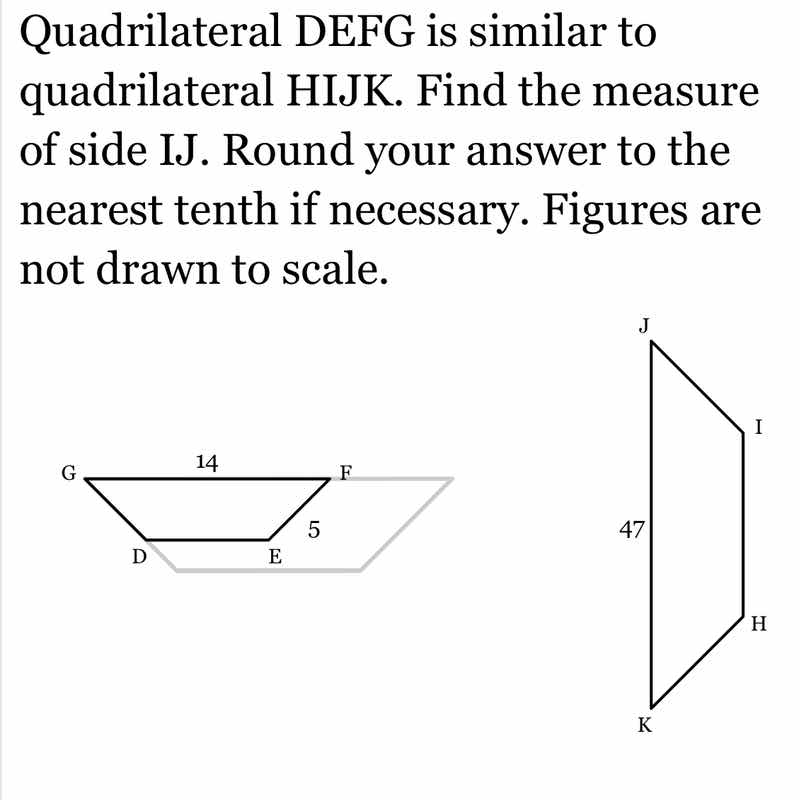 quadrilateral defg is similar to quadrilateral hijk. find the measure o…