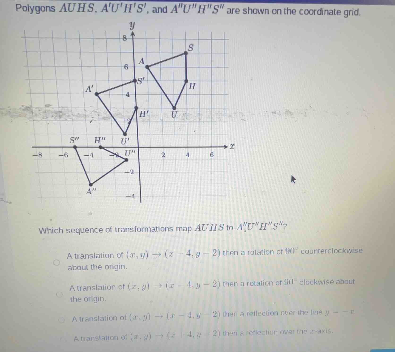 polygons auhs, auhs, and auhs are shown on the coordinate grid. which s…