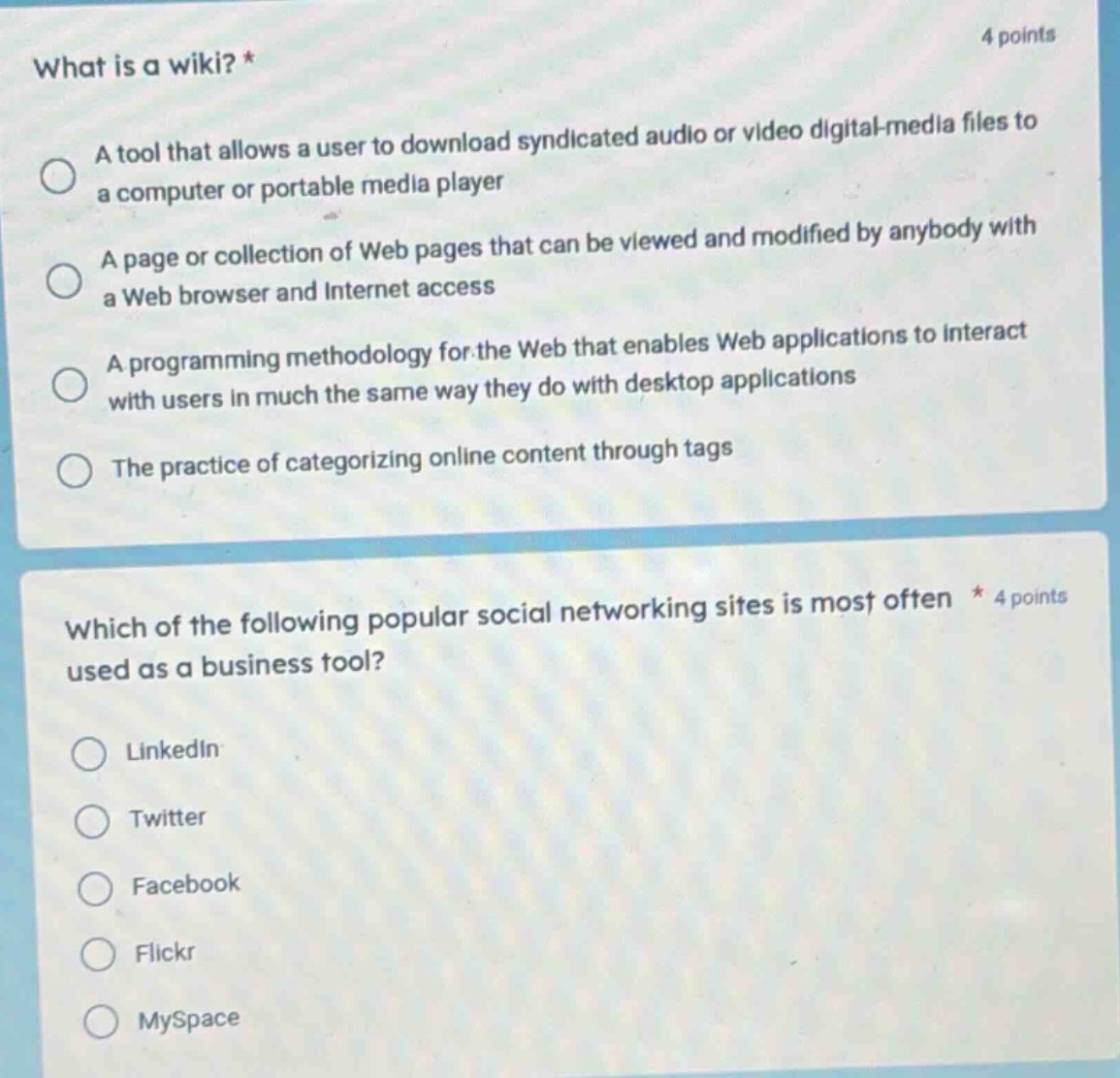 what is a wiki? * a tool that allows a user to download syndicated audi…