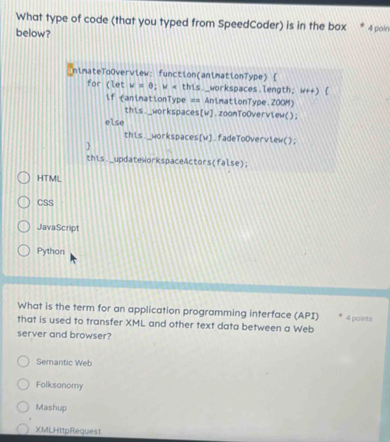 what type of code (that you typed from speedcoder) is in the box below?…