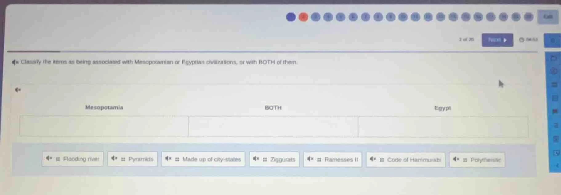 classify the items as being associated with mesopotamian or egyptian ci…