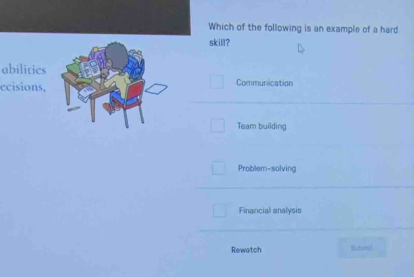 which of the following is an example of a hard skill? communication tea…