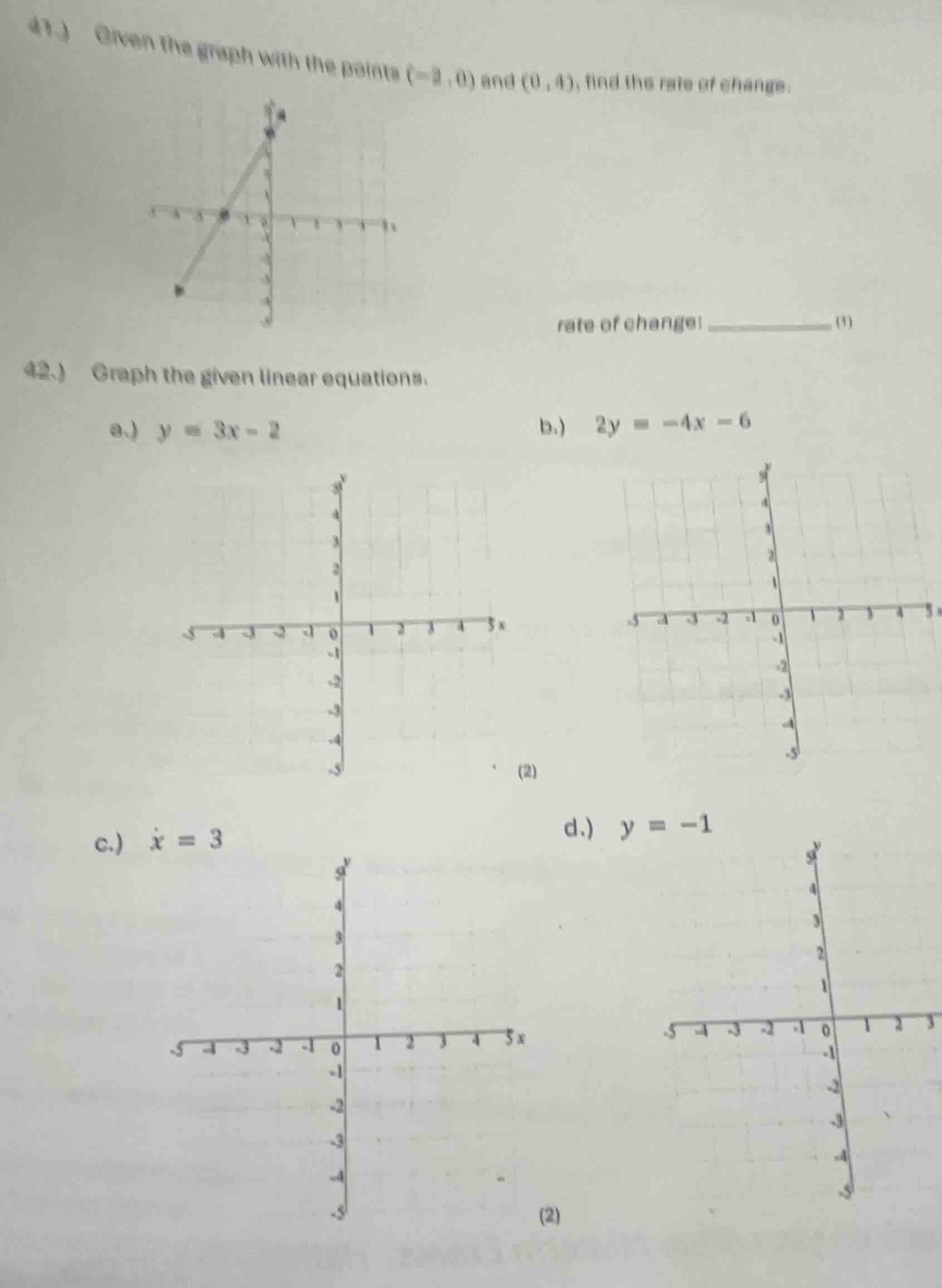 41.) given the graph with the points (-2, 0) and (0, 4), find the rate …
