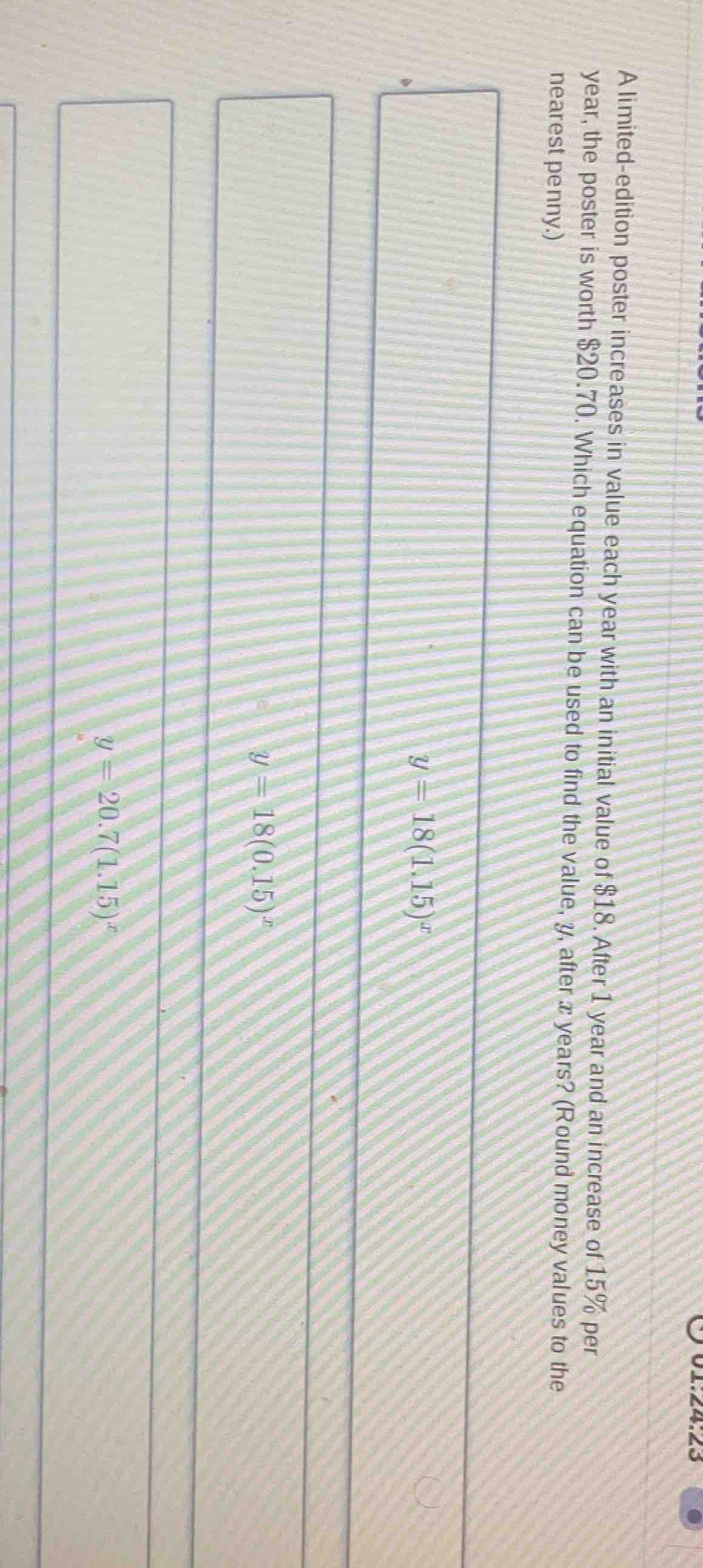 a limited - edition poster increases in value each year with an initial…