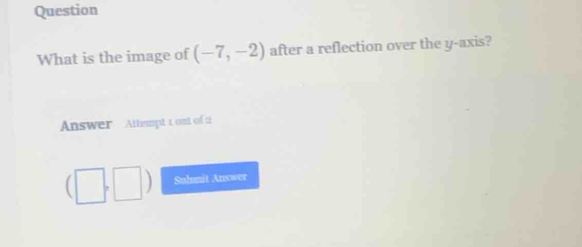 question what is the image of ((-7, -2)) after a reflection over the (y…