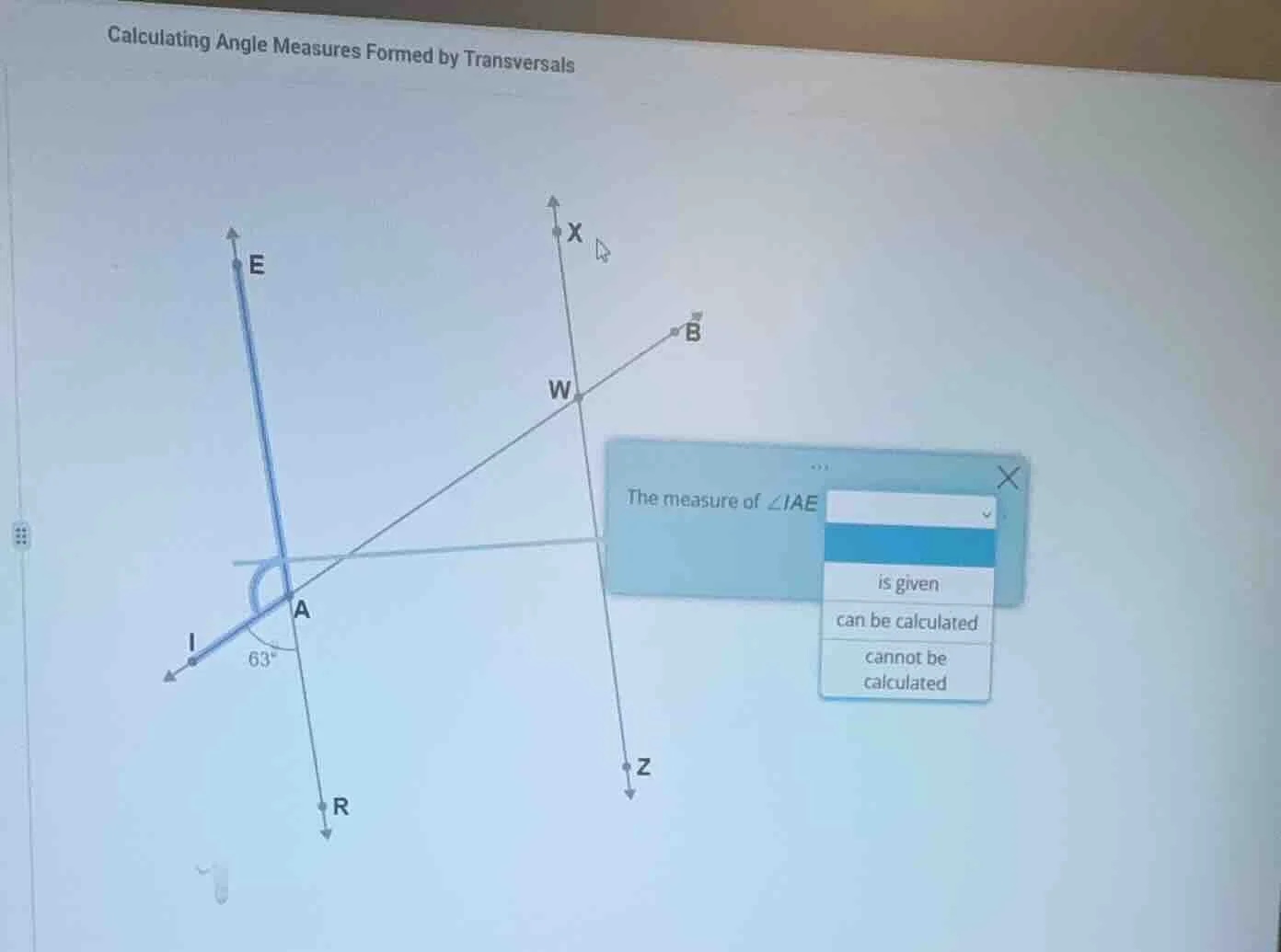 calculating angle measures formed by transversals the measure of \\(\\a…