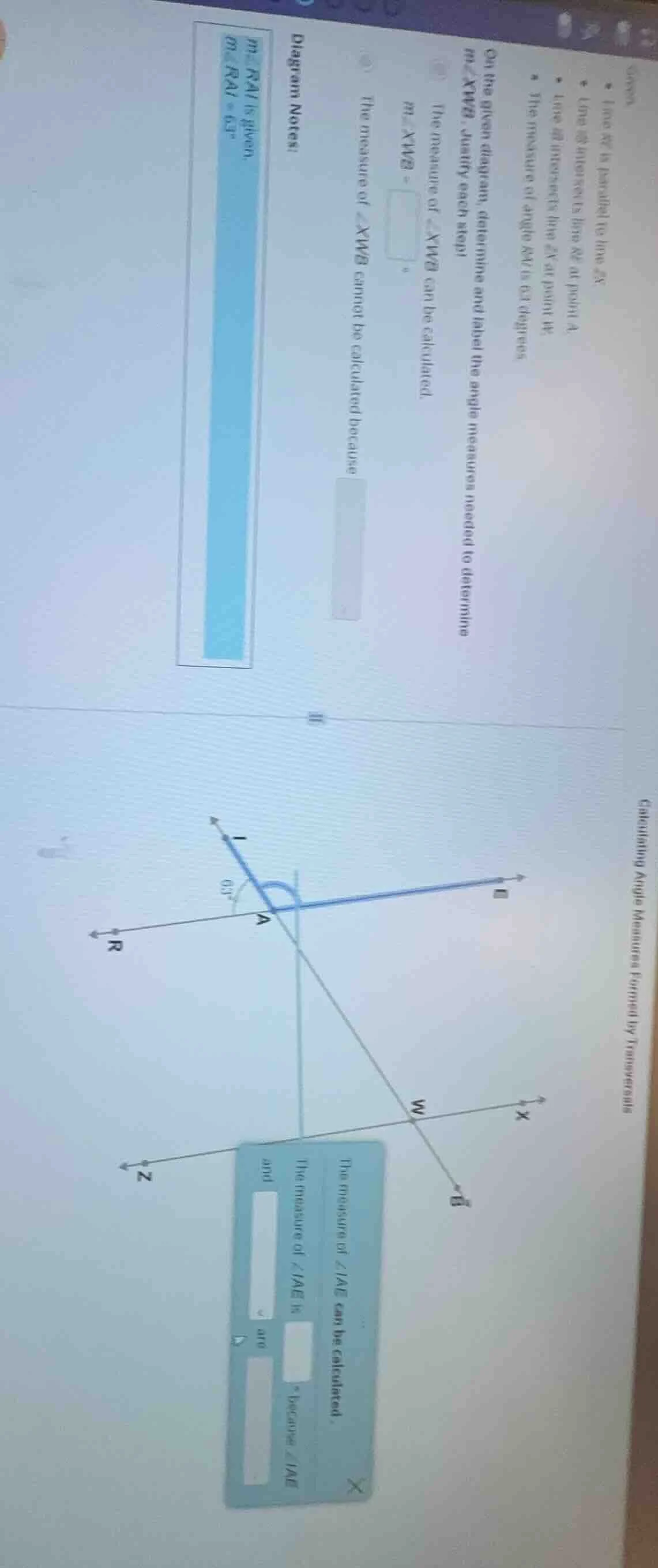 • line wz is parallel to line zx. • line ir intersects line wz at point…