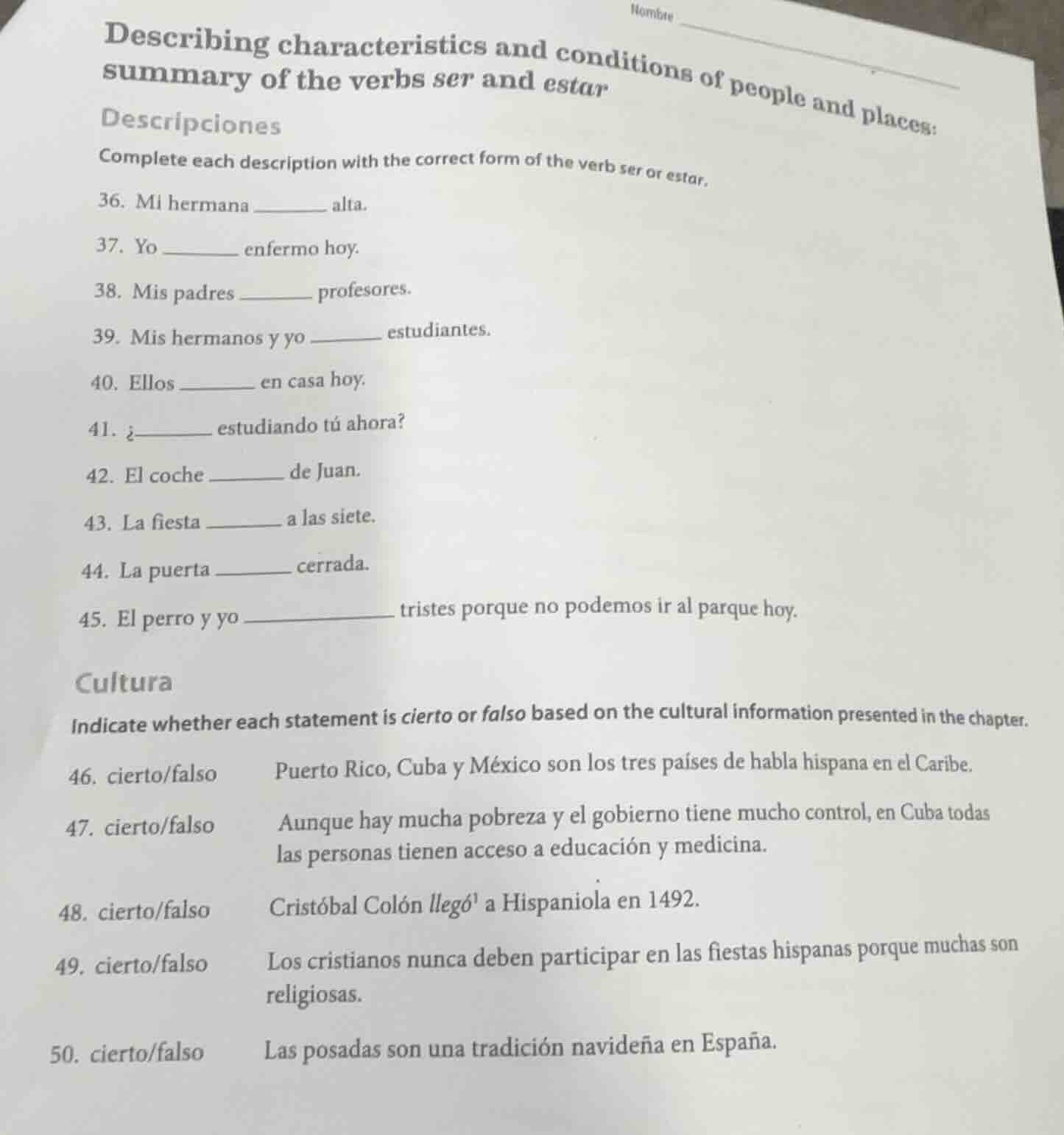 describing characteristics and conditions of people and places: summary…