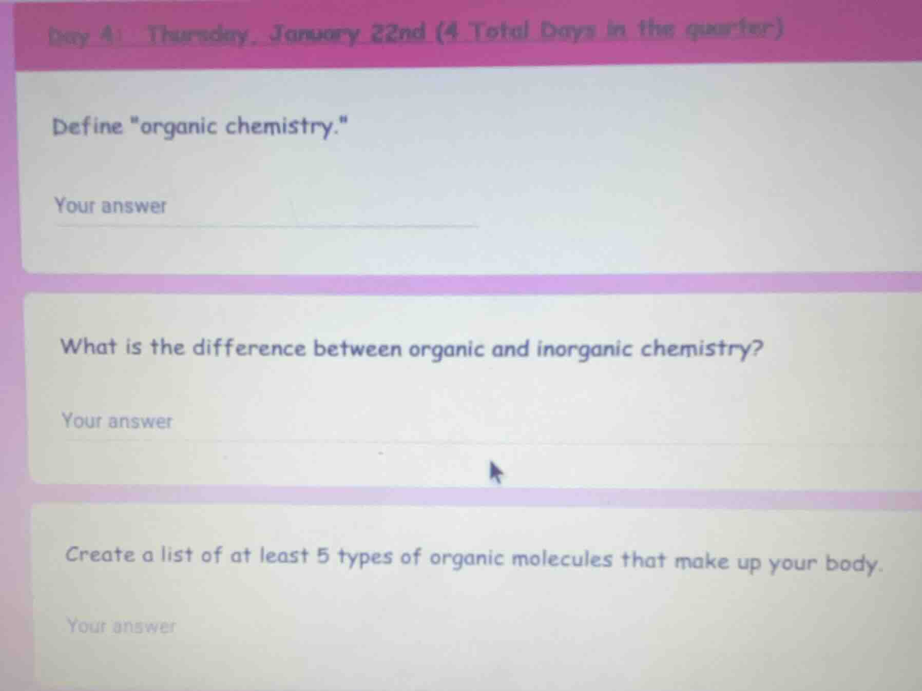 day 4: thursday, january 22nd (4 total days in the quarter) define \org…