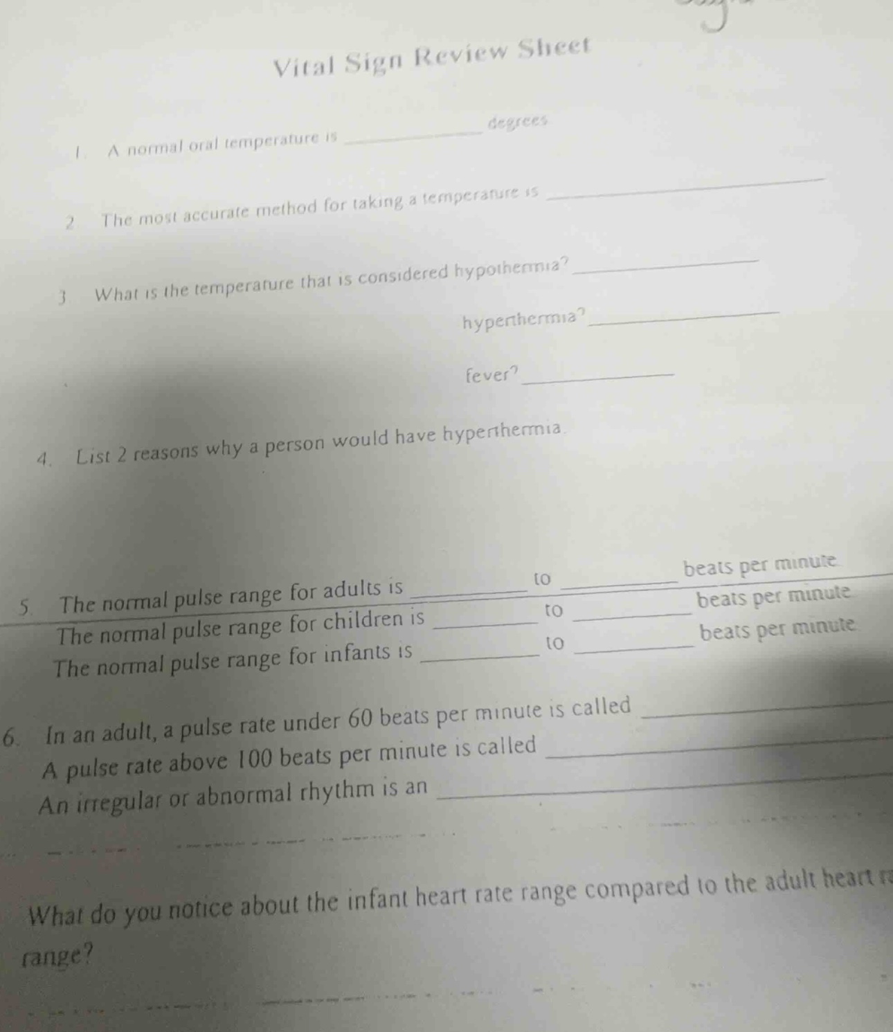 vital sign review sheet 1. a normal oral temperature is ______ degrees …