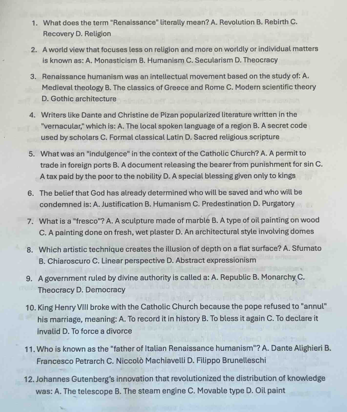 1. what does the term enaissance\ literally mean? a. revolution b. rebi…