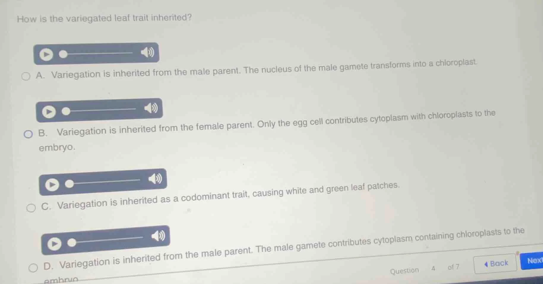 how is the variegated leaf trait inherited? a. variegation is inherited…