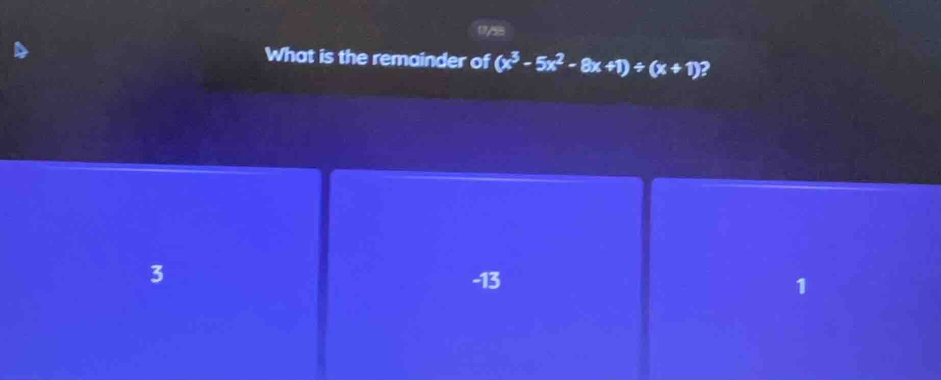 what is the remainder of $(x^3 - 5x^2 - 8x + 1) \\div (x + 1)$?