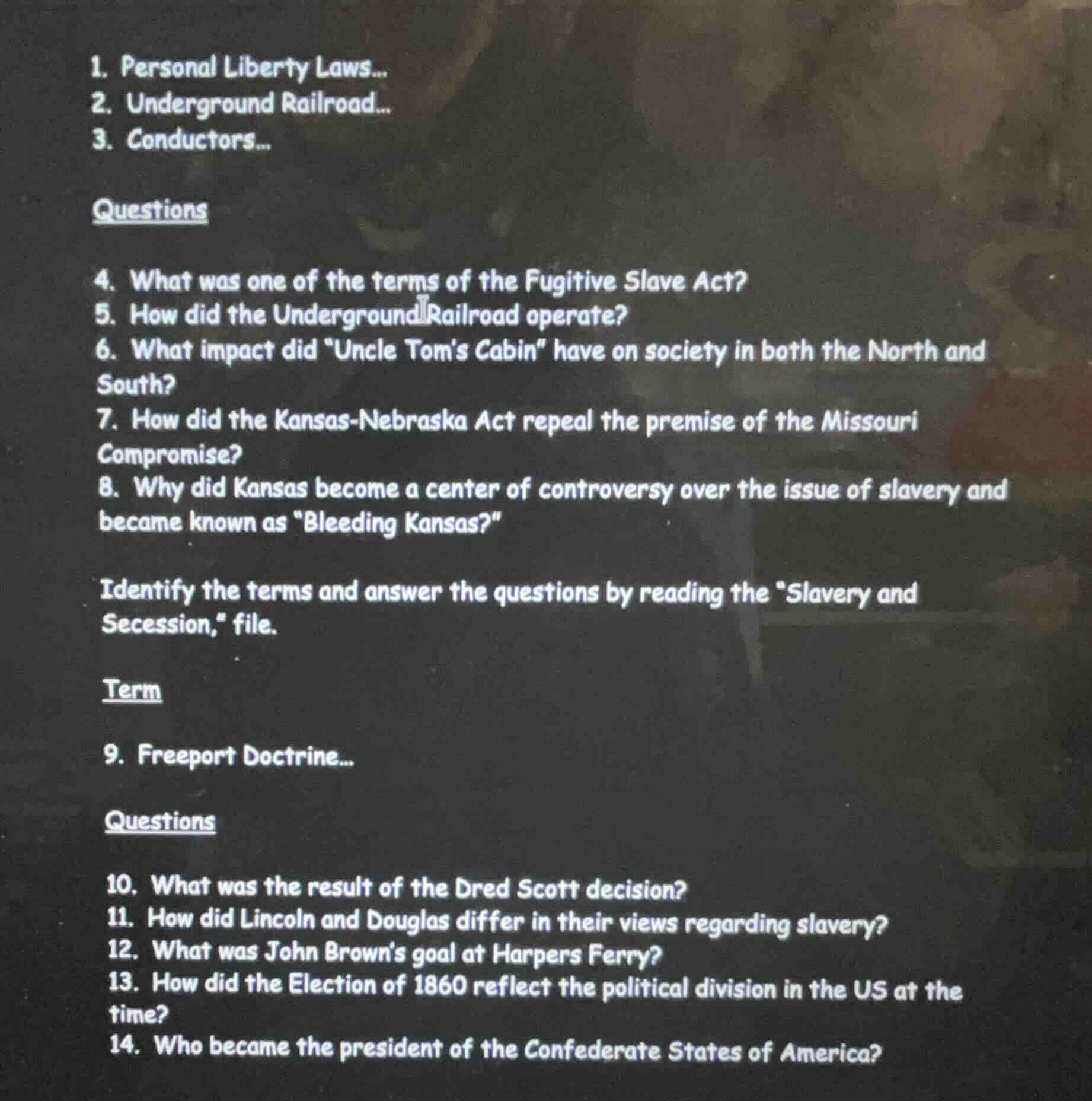 1. personal liberty laws... 2. underground railroad... 3. conductors...…