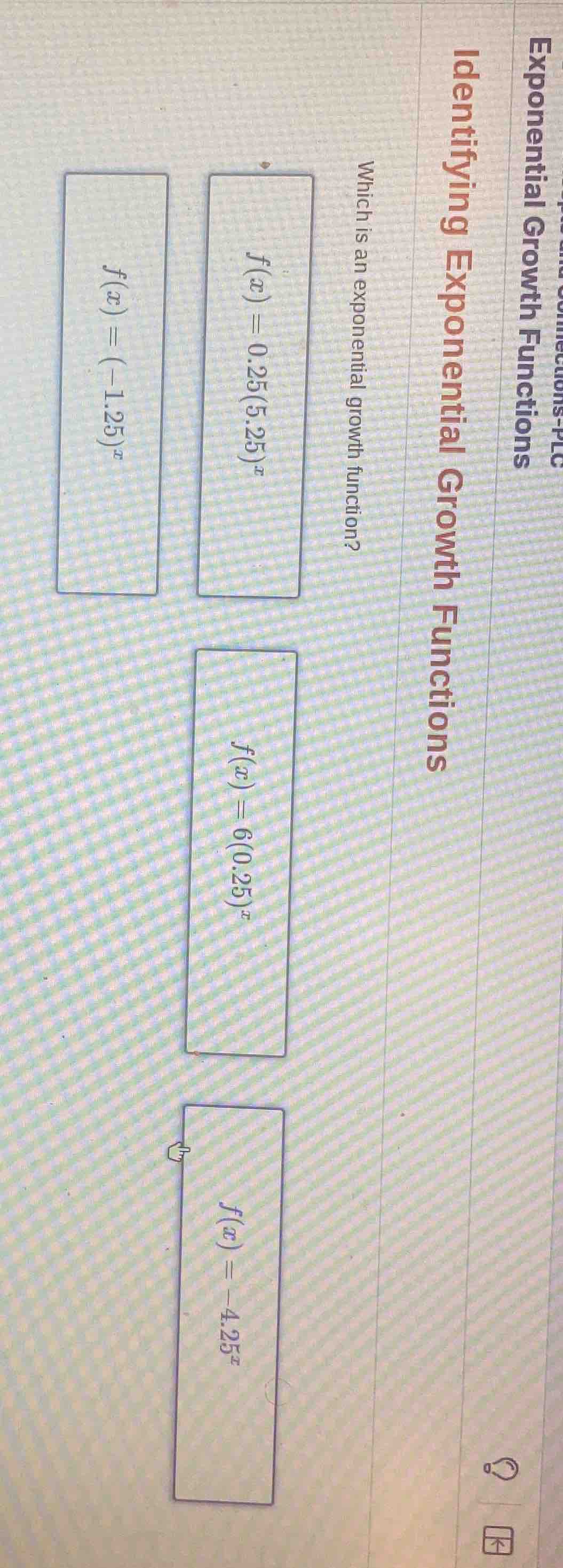 identifying exponential growth functions which is an exponential growth…