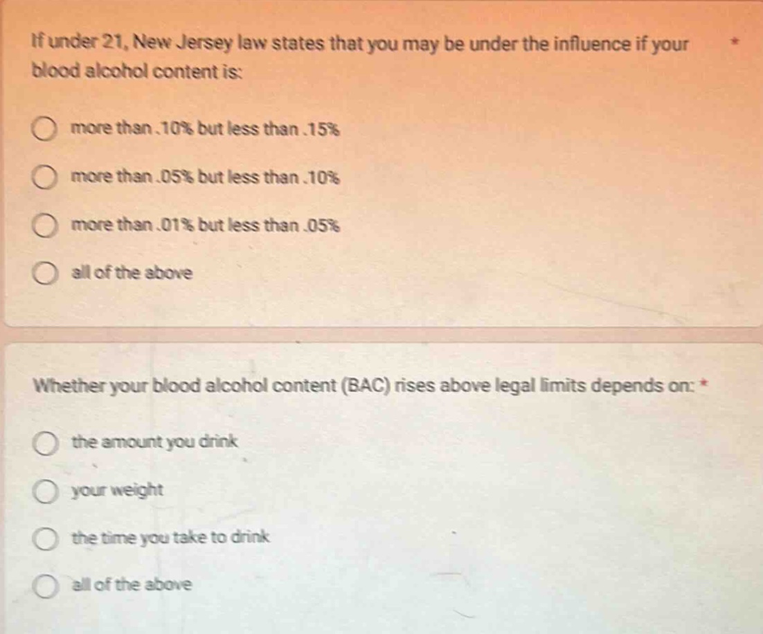 if under 21, new jersey law states that you may be under the influence …