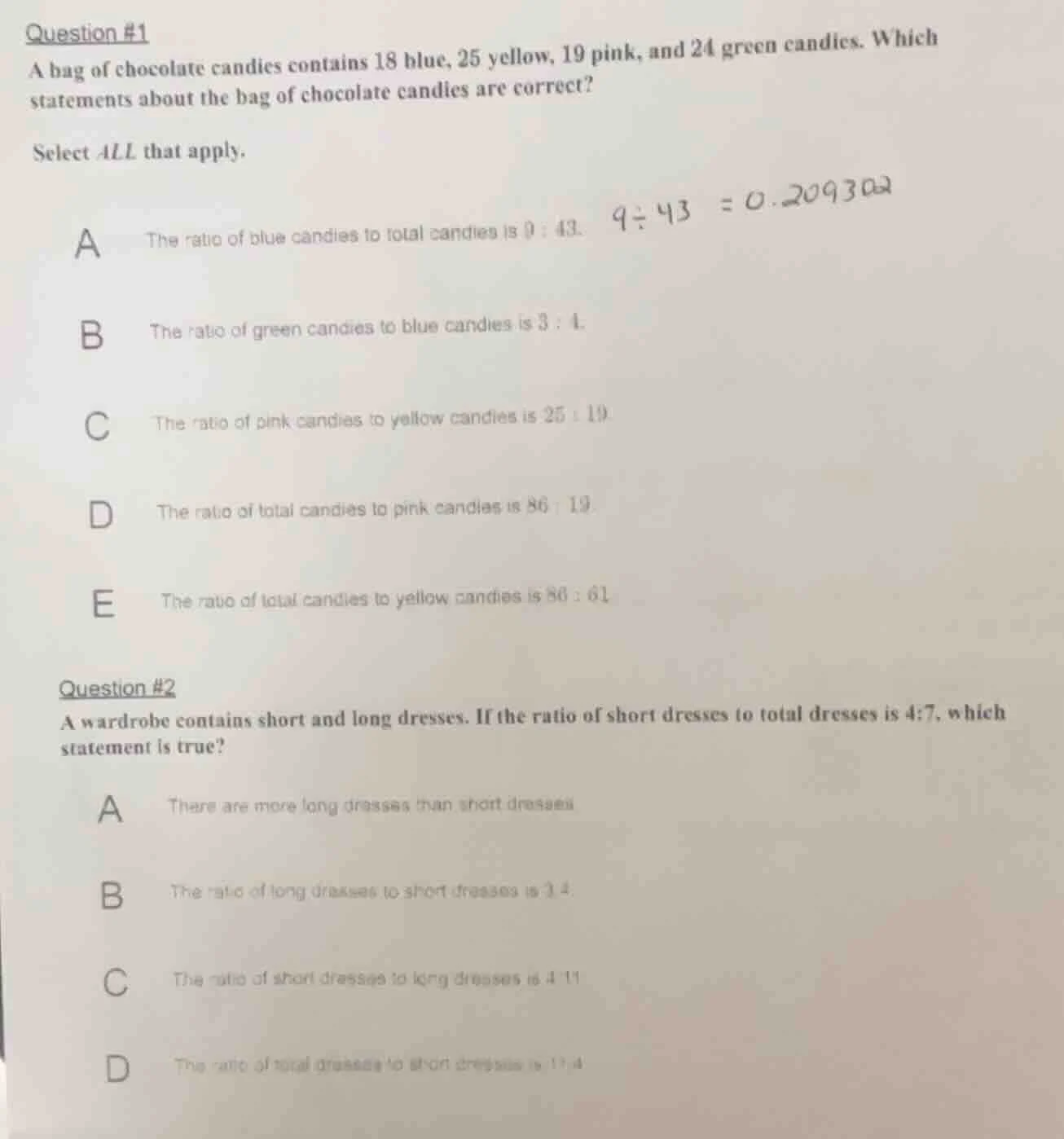 question #1 a bag of chocolate candies contains 18 blue, 25 yellow, 19 …